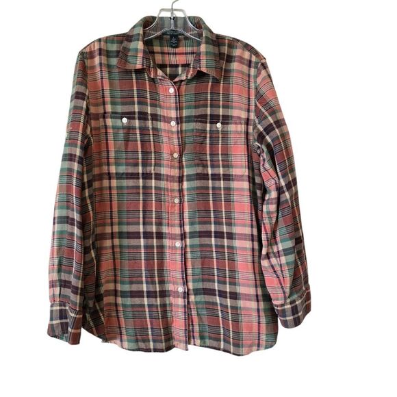 Lauren Jeans Company Womens Green and Pink Plaid Casual Shirt Shacket Size L - Picture 1 of 5